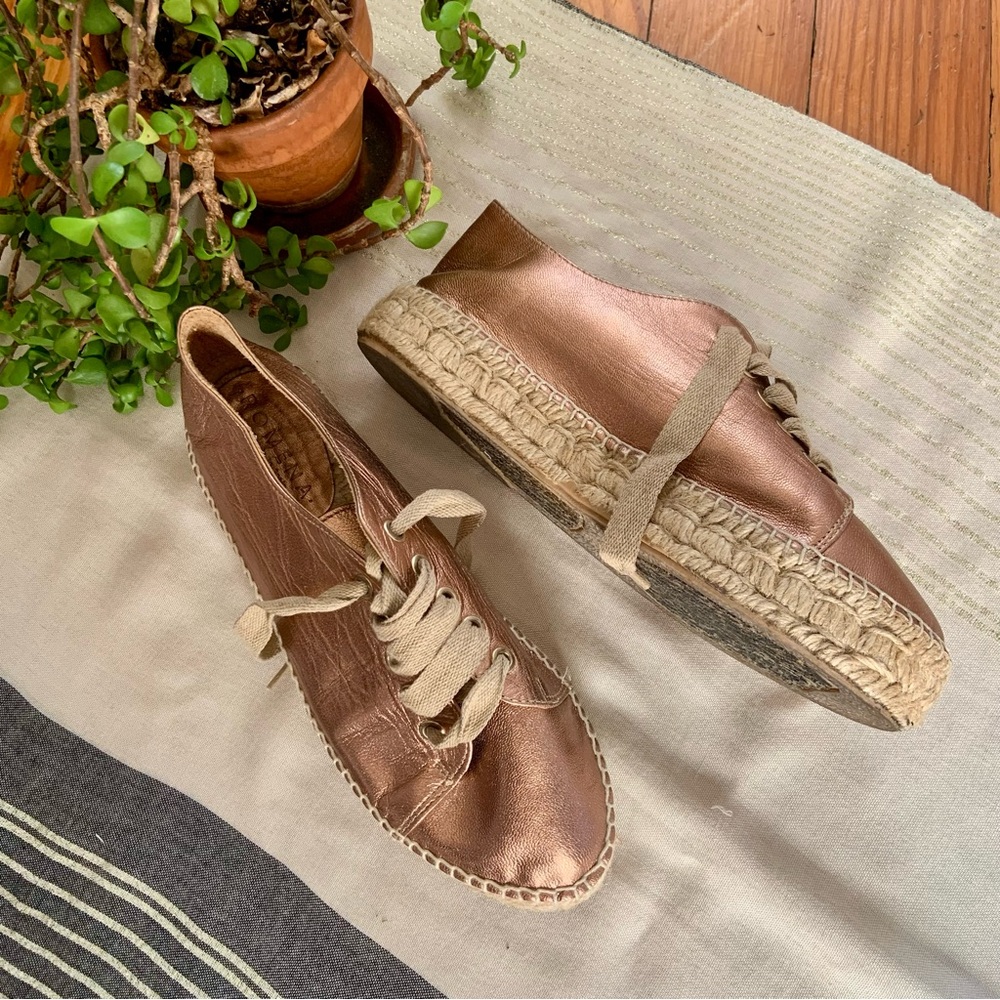 Anthro Romena Rose Gold Metallic Espadrille Sneakers